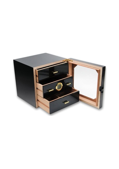 Falconetti Çekmeceli 3 Katlı Siyah Sedir Humidor Puro Kutusu Rd10
