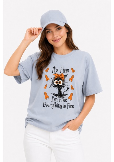 Bayloranzzo Everything İs Fine %100 Pamuk Heavy Cotton Premium Kalite Kadın Tişört Gri