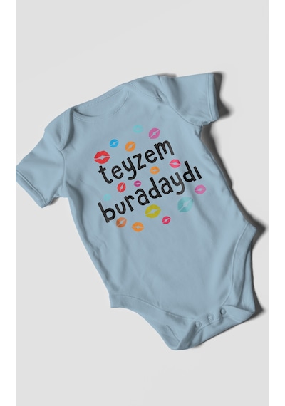 Teyzem Buradaydı Baskılı Bebek Zıbını Çıtçıtlı Body %100 Pamuk Kısa Kol Bebe Mavisi
