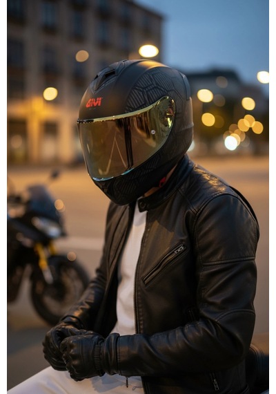 Gıvı 50.x Snake Mat  1 Renkli 1 Şeffaf Vizörlü Motosiklet Kask Gold Vizör + Şeffaf