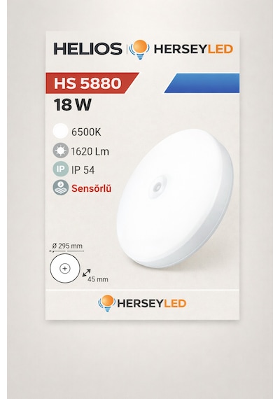 Helıos Hs-5880 18w Sensörlü Glop Led Armatür Beyaz Işık -dış Mekan Ip54 - 1620lm Rastlamak