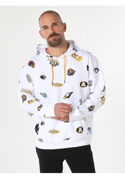 Colin's Regular Fit Baskılı Kapüşonlu Beyaz Erkek Sweatshirt CL1061644_Q1.V1_WHT