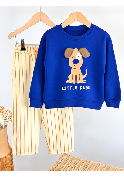 Elzo Collection Erkek Çocuk Köpek Baskılı Sweatshirt Çizgili Gabardin Denim Kot Pantolon Alt Üst Takım Ekru - Lacivert Elzo Collection Erkek Çocuk Köpek Baskılı Sweatshirt Çizgili Gabardin Denim Kot Pantolon Alt Üst Takım Ekru - Lacivert