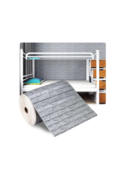 Nw02-70x500cm Kendinden Yapışkanlı Gri Tuğla Desen 3d Duvar Kağıdı Paneli Tek Parça