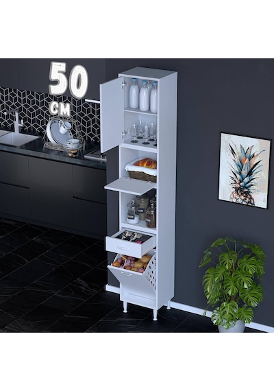Modilayn Ece Çok Amaçlı Mutfak Dolabı Fırın Bölmeli, Çekmeceli, Kapaklı Ve Sepetli 50 Cm Beyaz Modilayn Ece Çok Amaçlı Mutfak Dolabı Fırın Bölmeli, Çekmeceli, Kapaklı Ve Sepetli 50 Cm Beyaz