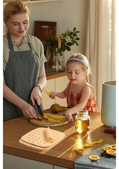50 Adet Air Fryer Pişirme Kağıdı Tek Kullanımlık Hava Fritöz Yapışmaz Yağlı Kağıt Delikli Model Kahverengi