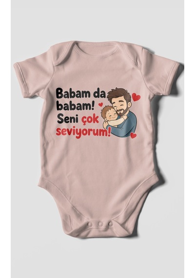 Morivokids Babam Da Babam Seni Çok Seviyorum Kısa Kollu Bebek Body %100 Pamuk Pastel Pembe