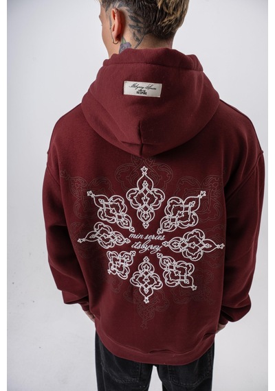 Respire Erkek Itsbyzey Nakışlı Kapüşonlu Oversize Hoodie Bordo