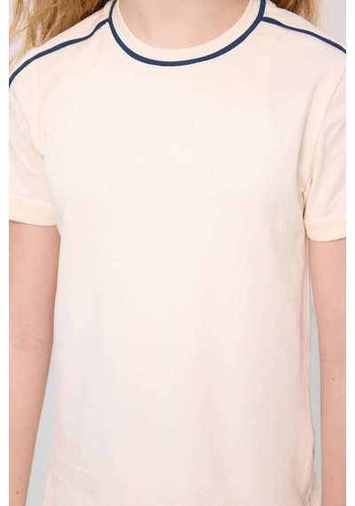 Ekru Pamuklu O Yaka Standart Fit Basic Kız Çocuk T-shirt - 75177 Ekru
