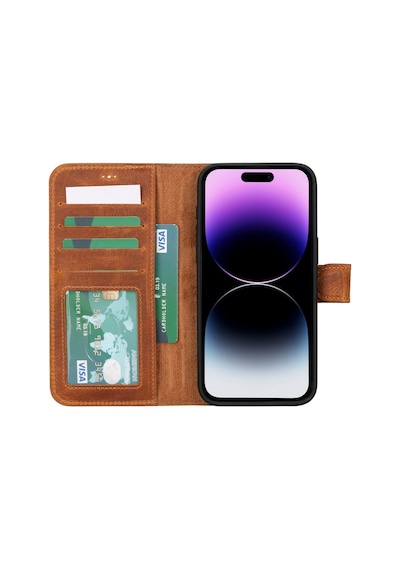 Apple Uyumlu   iPhone 15 Pro Max Deri Cüzdanlı Kılıf   Mwwn G19 Taba