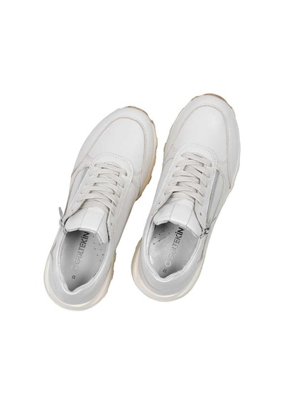 Kadın Bej Bağcıklı Fermuarlı Deri Sneaker