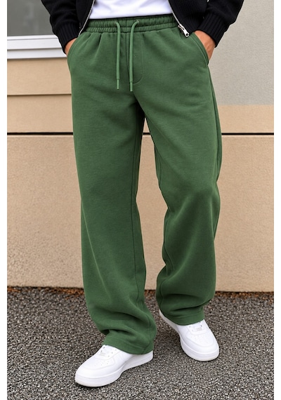Tarz Cool Erkek Oversize Baggy Fit Eşofman Altı %100 Pamuk 3 İplik Şardonlu Bol Paça Rahat Kesim Yeşil
