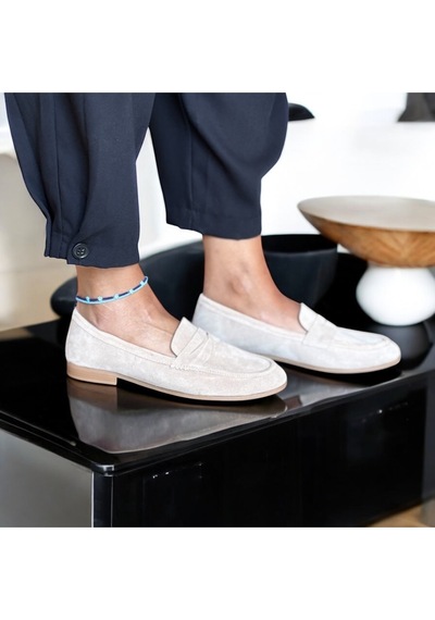 Ne&ve Shoes Ekru Süet Hakiki Deri Kadın Loafer Ayakkabı