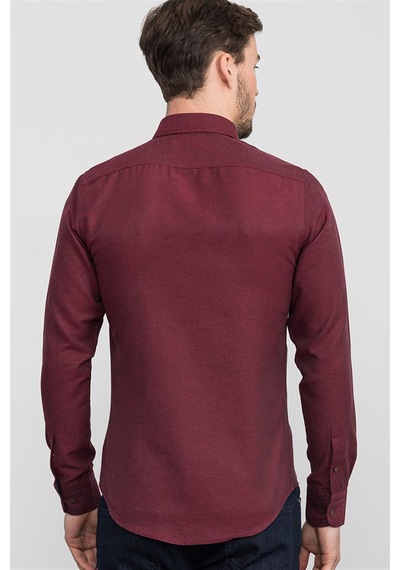 Tudors Slim Fit Dar Kesim Uzun Kol Poplin Oxford Erkek Gömlek-12623 Bordo