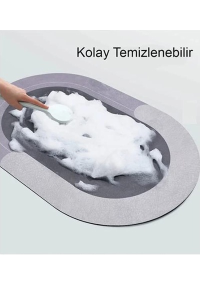 Süper Su Emici Kaymaz Tabanlı Paspas Paspası Oval Diatomit Paspas Süper Emici Paspas Oval 60x39cm Çok Renkli