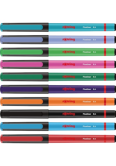 Rotring Fineliner İnce Keçe Uçlu Kalem 0.4 MM 10'lu Paket Karışık Renkler