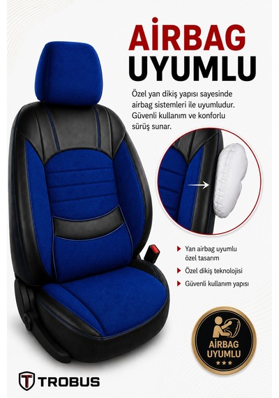 Nissan Note 2006-2012 Uyumlu Levante Serisi Mavi Siyah Oto Koltuk Kılıfı