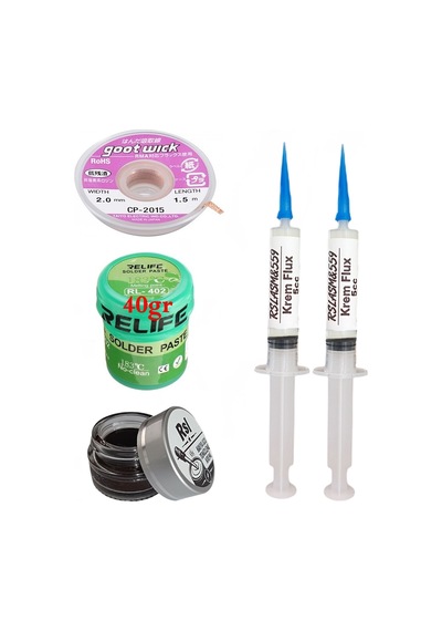 Relıfe Rl-402 Krem Lehim 183 C Sn63/pb67 40gr Havya Uç Temizleyici Flux Lehim Toplama Cp-2015 Emme Teli Seti05