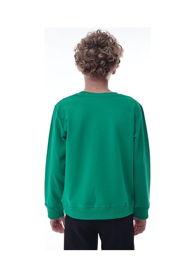 Yeşil Erkek Çocuk Sweatshirt Rahat Kalıp Pamuklu İki İplik Kumaş Yeşil