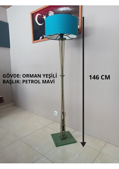 Lambader- Ahşap Ayaklı Köşe Lambası-orman Yeşili Petrol Mavi