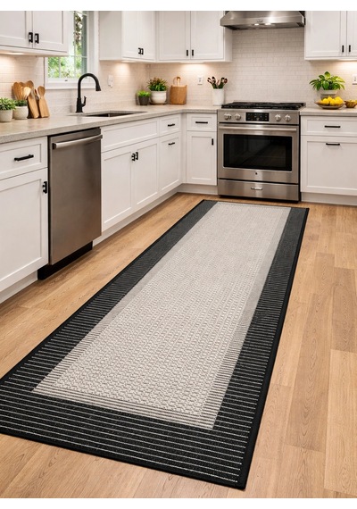 Mess Modern Dekoratif Yumuşak Dokulu Sisal Halı 3945 Gri Siyah Çok Renkli
