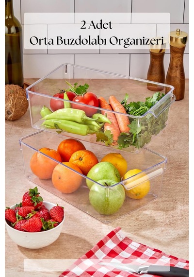 2 Li Buzdolabı Organizeri & Buzdolabı Düzenleyici 4,5 Lt Şeffaf