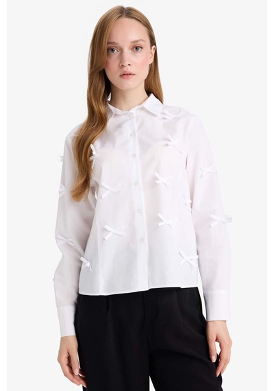 Defacto Regular Fit Poplin Uzun Kollu Tunik F2724ax25spwt34 Beyaz