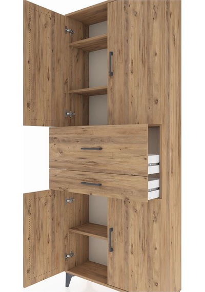 Arges Dolap 4 Raflı 2 Çekmeceli 4 Kapaklı 88x30x221 Çam-çam Çam