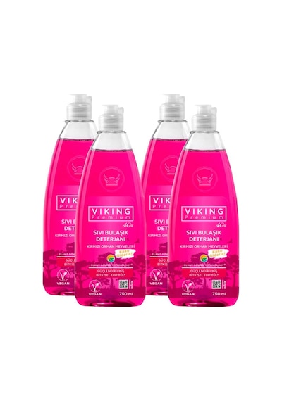 Viking Premium Kırmızı Orman Meyveleri Kokulu Sıvı Bulaşık Deterjanı 4 x 750 ML