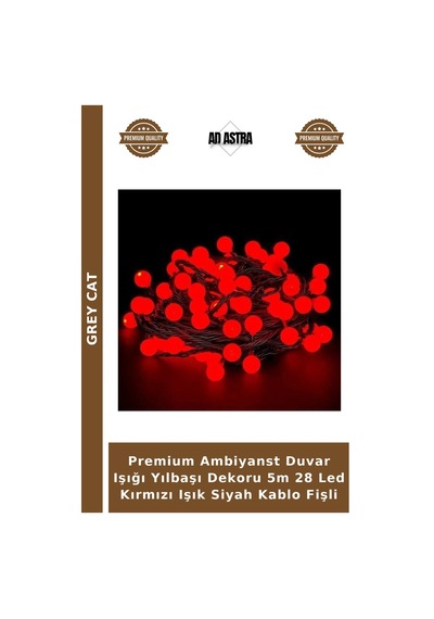 Premium Ambiyanst Duvar Işığı Yılbaşı Dekoru 5m 28 Led Kırmızı Işık Siyah Kablo Fişli Çok Renkli