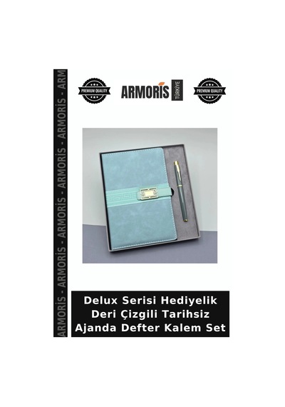 Delux Serisi Hediyelik Deri Çizgili Tarihsiz Ajanda Defter Kalem Set Çok Renkli