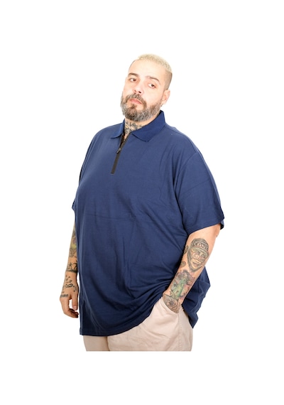 Mode Xl Büyük Beden Erkek Fermuarlı Polo Yaka T-shirt 25319 Indıgo İndigo