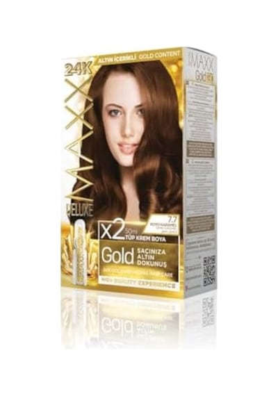 Serisi 24k Altın Parçacıklı Serum İle 1 Kutu 2 X 50 Ml Ve Geliştiriciler Saç Boyası Koyu Karamel 7.7