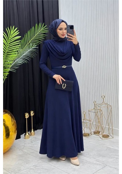 Neşeli Butik Kadın Lacivert Sandy Kumaş Degaje Yaka Kemer Detaylı Tesettür Elbise---- Nms096 Neşeli Butik Kadın Lacivert Sandy Kumaş Degaje Yaka Kemer Detaylı Tesettür Elbise---- Nms096