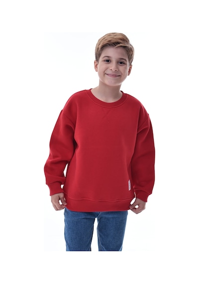 Erkek Çocuk Sweatshirt %100 Pamuk Rahat Kalıp 5-10 Yaş Kırmızı