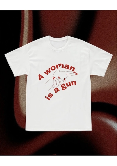 Y2k Unisex Oversize Woman Is A Gun Tshirt Beyaz