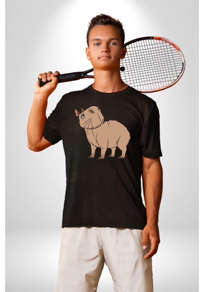 Chispi Unisex Unisex Siyah Organik Baskılı T-shirt Penye Yüksek Kalite Siyah