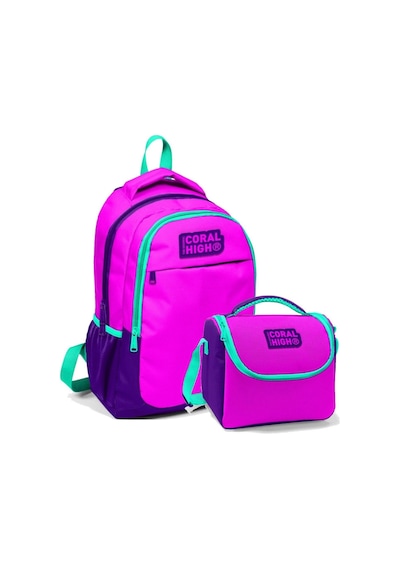 Coral High Pembe Mor Kız Çocuk Sırt Çantası Ve Beslenme Seti