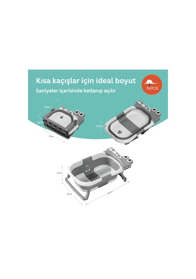 Npol Tam Katlanır Termometreli Yeni Doğan Küveti Yıkama Yastıklı, Avrupa Sertifikalı Bebek Küveti