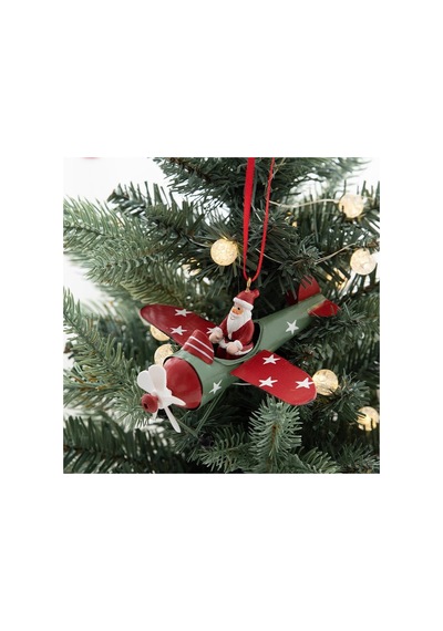 1 Adet 13cm Metal Uçakta Noel Baba Ağaç Süsü