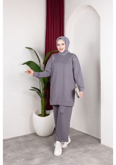 Hira Life Fashion Moda Efsa Kadın Gri Tesettür Giyim Zarif Taş Detaylı Tunik & Pantolon İkili Takım Gri Gri Hira Life Fashion Moda Efsa Kadın Gri Tesettür Giyim Zarif Taş Detaylı Tunik & Pantolon İkili Takım Gri Gri