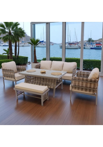 Liora Üçlü Rattan Bahçe Oturma Grubu 3+1+1+sehpalı Bahçe Takımı