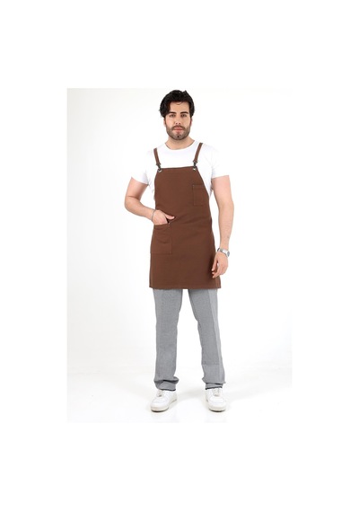 Barista Askılı Önlük Tek Cepli - Kahve-12783 Kahve