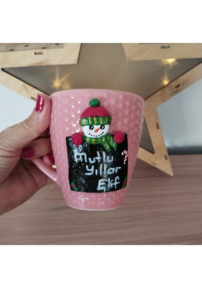 Kişiselleştirilebilir Kardam Adam Yılbaşı Temalı Kişiye Özel Hediye Kupa Pembe