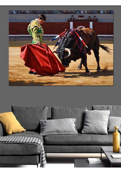 Ahşap Tablo Boğa İle Savaşan Matador Figürü Çocuk Odası Tabloları
