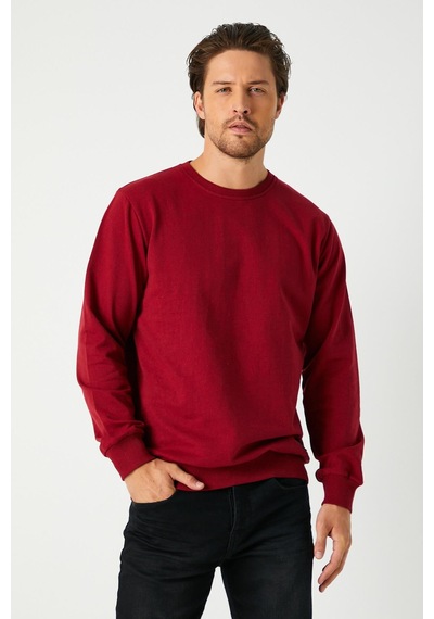 Mmetalic Erkek Bordo Basic Bisiklet Yaka Regular Fit Normal Kesim 2 İplik Sweatshirt