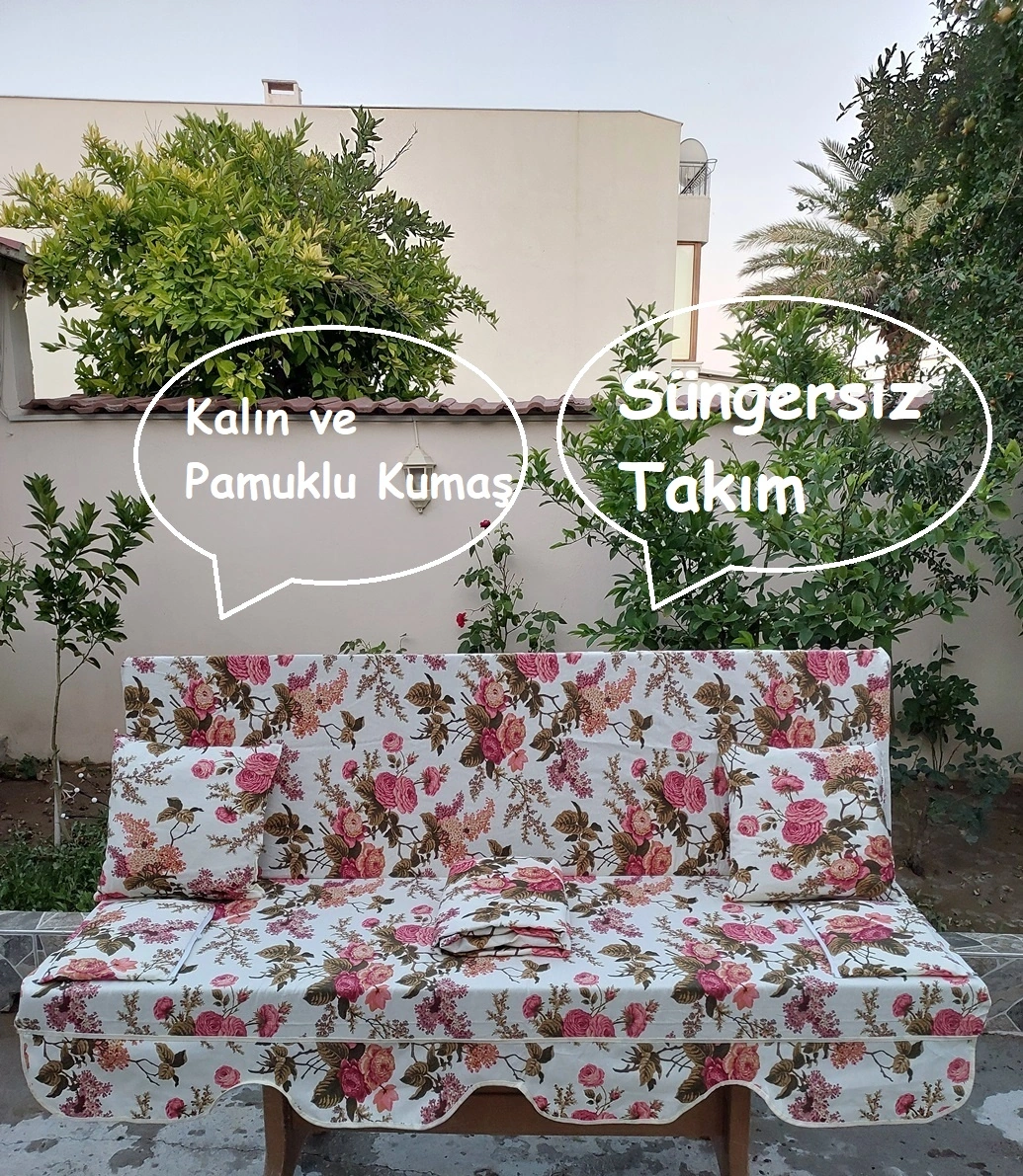 Mandaş Süngersiz 3 Kişilik Salıncak Minder Seti-ingilizgülü Pembe