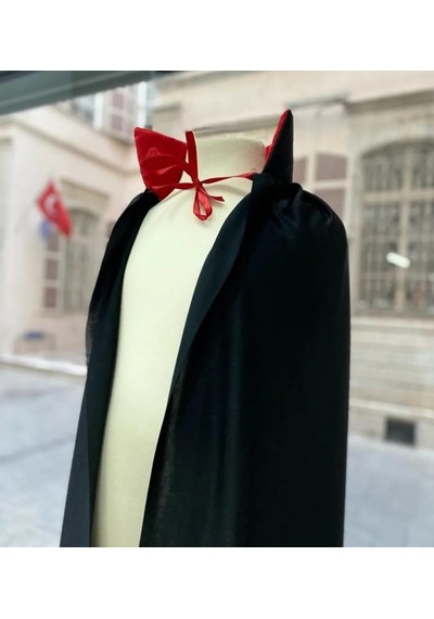 Butikhappykids Çocuk Siyah Pelerin Drakula Hallowen Cadilar Bayramı 3-16 Yaş Siyah - Kırmızı