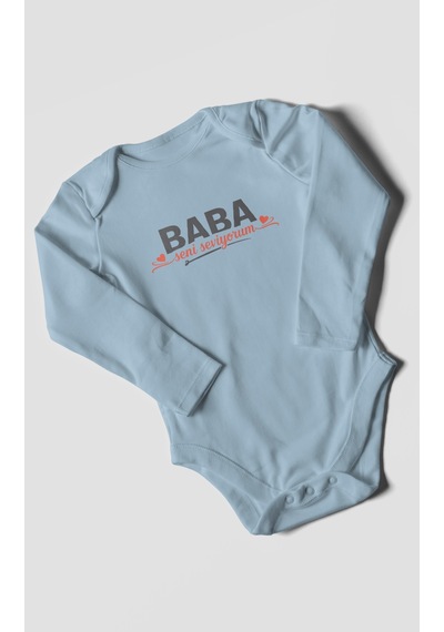 Morivokids Baba, Seni Seviyorum Uzun Kollu Bebek Body %100 Pamuk Bebe Mavisi
