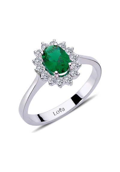 Lova Pırlantalı Oval Zümrüt Anturaj Yüzük - 1050242